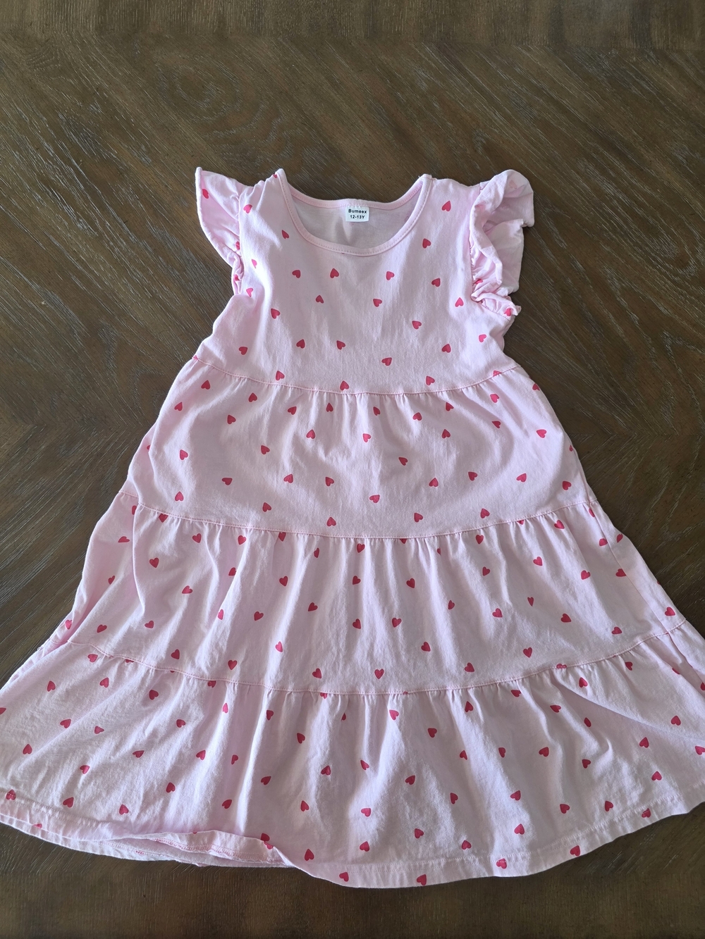 Girls Pink Heart Tiered Dress